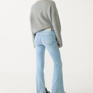 New Best Supplier & Manufacturer High Quality 100% Cotton Streetstyle Trend Pure <b>Blue</b> Washed Flare Pants Small - Product Image 5