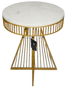 Medieval Edge Modern Side <b>Table</b> 15 X 15 X 18 White & <b>Gold</b> Marble and Iron Largest Manufacture Company for Home Office - Product Image 1