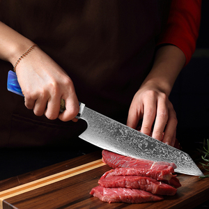 มีดเชฟในครัวดามัสกัสด้ามจับไม้คมแบบมืออาชีพใบมีดคมปรับแต่งได้บริการ OEM ODM - Product Image 5