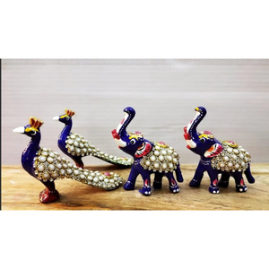 Figurines décoratives artisanales en bois Paon et Éléphant, lot de 2 (Art indien traditionnel, Art déco, décoration de Pâques pour la maison) - Product Image 3