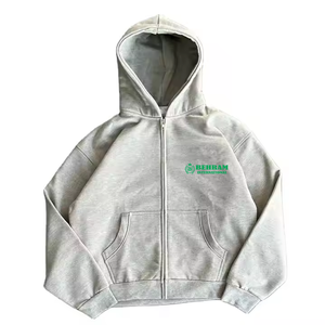 Sweat-shirt à capuche unisexe personnalisé de haute qualité en molleton 100% coton/éponge française avec fermeture éclair, impression de logo en relief, séchage rapide - Product Image 5