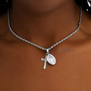 Trendy 14 Karat White <b>Gold</b> Plated St. Mary & <b>Cross</b> Pendant Religious Virgin Mary <b>Necklace</b> for Women Moissanite Pendants & Charms - Product Image 1