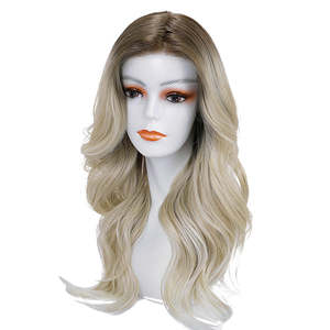 River-DWY Long Wavy Blonde Glueless Synthetic <b>Wig</b> Transparent Lace Front Free Part with Free Part and Lace Front Design - Product Image 3