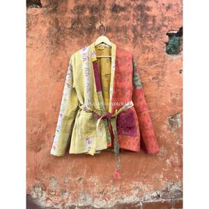 Women's Vintage Style Winter Overcoat Handmade Quilted Kantha <b>Kimono</b> <b>Jacket</b> Indian Cotton Embroidery Wholesale Short <b>Jacket</b> - Product Image 2