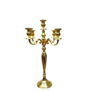 Gold <b>Table</b> Centerpieces 5 Arm <b>Tall</b> Crystal Wedding Candelabra in Gold Finished Elegant Design Aluminum Handmade Candelabra - Product Image 6