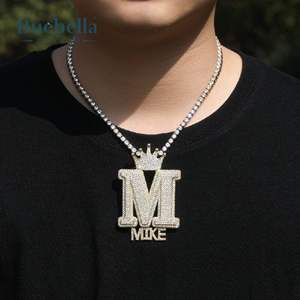 Haute qualité 925 argent, 14K plaqué or blanc personnalisé glacé couronne boucle personnalisé lettre nom combinaison pendentif - Product Image 1