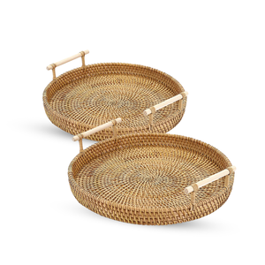 Bandeja de servicio de madera de ratán vietnamita hecha a mano diseño redondo rústico para el desayuno en la cama forma cuadrada al por mayor - Product Image 3