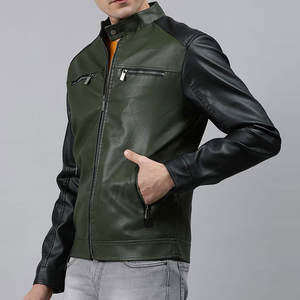 Chaqueta de Cuero Genuino para Hombre, Corte Ajustado, Cuello Alto Personalizado, Premium, Invierno, Secado Rápido, Transpirable, Casual - Product Image 2