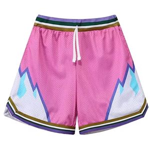 Custom <b>Pink</b> Graphic Basketball <b>Shorts</b> Mesh Fabric Streetwear Sports <b>Shorts</b> with Drawstring Elastic Waist Mountain Design - Product Image 4
