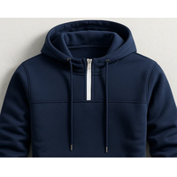 Sweat à capuche polaire demi-zip pour homme de qualité supérieure, style urbain, avec blocs de couleur, en polyester/coton, fermeture éclair contrastante, bordure contrastante sur la poitrine et cordon de serrage