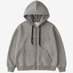 Veste polaire à capuche zippée intégrale personnalisée haut de gamme, imprimée en sérigraphie unie, effet délavé, style streetwear, tendance, pour l'hiver - Product Image 4