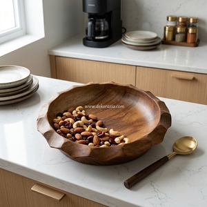 Ensemble de saladiers en bois sculptés à la main, design vintage, écologiques, ronds, pour servir les aliments lors de fêtes - Product Image 5