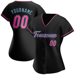 Polyester de haute qualité Logo personnalisé noir rose bleu clair authentique mode maillot de softball respirant maillots de softball à séchage rapide - Product Image 1