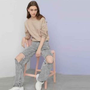 Venta al por mayor de punto Casual Sudadera Mujer Yoga Fitness manga larga ropa deportiva personalizada hombro caído ropa de calle gimnasio camisetas - Product Image 6