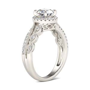 Jeulia Beaded Halo Round Cut Rhodium Plated Sterling Silver Couple Ring - Product Image 3