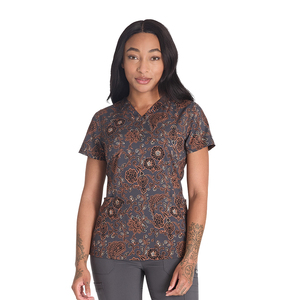 Haut de blouse médicale pour femme à imprimé floral western, manches courtes, uniforme médical, blouses d'hôpital, polyester tricoté - Product Image 1