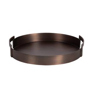 Plateau de service moderne rond en métal noir mat avec poignées pour table à manger et décoration intérieure - Product Image 1