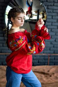 เสื้อเบลาส์แขนยาวสำหรับผู้หญิง,เสื้อแฟชั่นแขนยาวปักลายเปิดไหล่สไตล์ยูเครนสำหรับผู้หญิง - Product Image 4