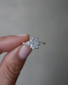 Tuyệt Vời Ngọc Lục Bảo Cắt Phòng Thí Nghiệm Grown Kim Cương Ba Đá 14K Vàng Vàng Engagement Ring Tình Yêu Nhẫn Cưới Cho Bạn Gái