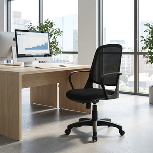 Washington Modern Office Chair <b>Black</b> Adjustable Height Chair Swivel Chair Adjustable Foam Fabric PP Aluminium PU Iron Plastic - Product Image 2
