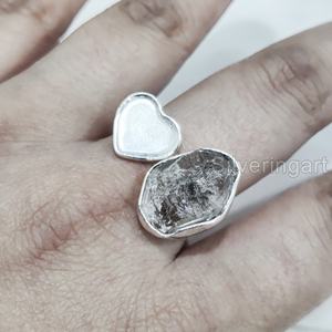 Rough Stone Jewelry Women's <b>Ring</b> Natural Raw Herkimer Diamond Gemstone Birthstone <b>Adjustable</b> Heart <b>Ring</b> 925 <b>Sterling</b> <b>Silver</b> <b>Ring</b> - Product Image 4