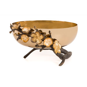 Branches de fleurs au design vintage, bol de service à nourriture et à salade, élégant bol de service en métal doré pour une occasion spéciale et un usage événementiel - Product Image 1