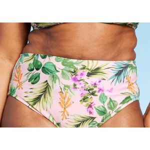 Costume da bagno due pezzi Kona Sol da donna, slip bikini floreale rosa chiaro taglia L, fatto a mano, con copricostume e logo personalizzato, traspirante, fantasia a righe - Product Image 2
