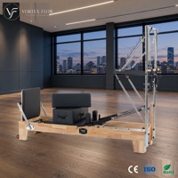 Machine de Pilates Reformer 2-en-1 avec demi-tournebrise en acier inoxydable et cadre en bois de chêne, qualité commerciale, pour clubs de fitness – Fabricant direct