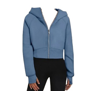 Autumn Women Hoodie Solid Color Hooded Fashion Sweatshirts <b>Long</b> <b>Sleeve</b> <b>Top</b> Drawstring Pockets Loose Zipper <b>Black</b> Hoodies - Product Image 3