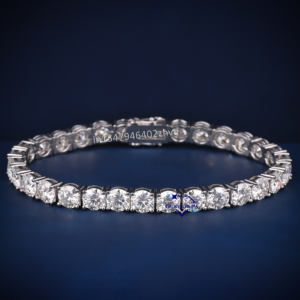 Iced Out Round Cut Moissanite Diamond 6.5 MM Tennis <b>Bracelet</b> 925 <b>Sterling</b> <b>Silver</b> Stylish and Elegant For Him Her Hip Hop Jewelry - Product Image 2