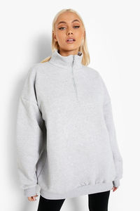 Sudadera Gris Extra Grande con Media Cremallera para Mujer, Cómoda, Gruesa, Nuevo Diseño, Superventas - Product Image 3