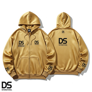 Sudadera con capucha unisex 100% de algodón con cremallera dorada sombreada de gran tamaño con patrón sólido transpirable impresión personalizada para invierno - Product Image 1