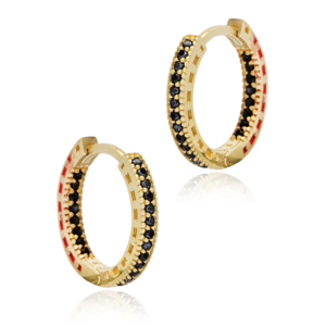 Boucles d'oreilles créoles élégantes en argent sterling 925 plaqué or avec zircon noir 15 mm et émail rouge pour soirée - Product Image 4