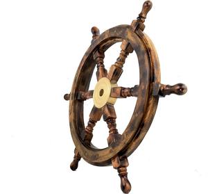 Roue de bateau en bois artisanale de qualité supérieure pour usage maritime, décoration murale nautique, décoration de plage, disponible pour la livraison mondiale - Product Image 1
