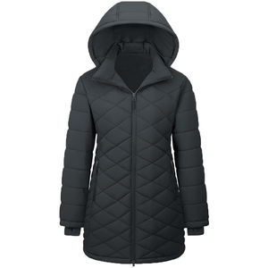 Custom <b>Women</b> Long length padded <b>Puffer</b> <b>Coat</b> Thickened Quilted Padded Jacket Winter Warm Zip Parka Removable <b>Hood</b> <b>coat</b> - Product Image 1