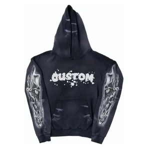 100% coton hommes de qualité supérieure acide lavé à l'eau en détresse survêtement pour homme ensemble personnalisé décontracté à capuche pantalons de survêtement - Product Image 2