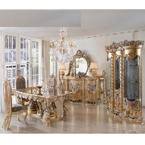 Juego de mesa de comedor de 6 plazas de estilo francés de lujo Compre juego de mesa de comedor tallada en madera de teca Juego de comedor tallado a mano de estilo vintage de lujo - Product Image 1