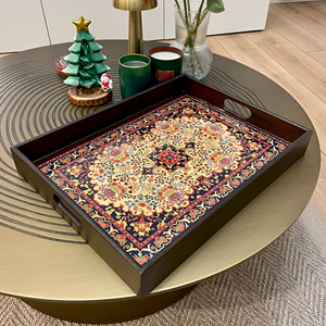 Plateau de service artisanal en bois Meena Art Déco pour la maison, la cuisine, la table à manger, organisateur décoratif utilitaire - Product Image 1
