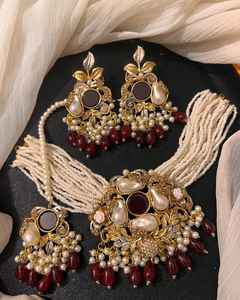 Custom Made <b>Antique</b> <b>Gold</b> Plated Indian Fashion Jewelry Set Women's Necklace Jhumki Earrings for Weddings and Parties - Product Image 2