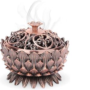 Brûleur d'encens en métal fini Antique avec couvercle de trou de feuille cendrier brûleur support de parfum pour la maison et le bureau - Product Image 3