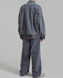 Veste en jean pour homme tendance, manches longues, style streetwear décontracté, coupe ample moderne, logo classique sur le devant, 100% coton, doublure en polaire - Product Image 2