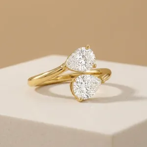 Women's 18K Rose, Yellow Gold Pear Cut Toi et Moi Lab Grown <b>Diamond</b> <b>Ring</b> IGI Certified Classic Style Everyday Wear <b>Ring</b> For Her - Product Image 3