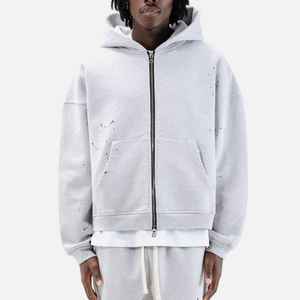 เสื้อฮู้ดมีซิปสไตล์สตรีทแวร์ผ้าคอตตอนคุณภาพสูงเสื้อครอปพาดไหล่แบบเลือกได้สไตล์สตรีทไม่หด - Product Image 3