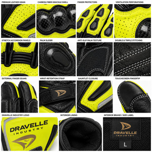 Dravelle Industry Leather Racing Gloves Full Finger Breathable Adjustable Wrist <b>Strap</b> Unisex Riding - Product Image 6