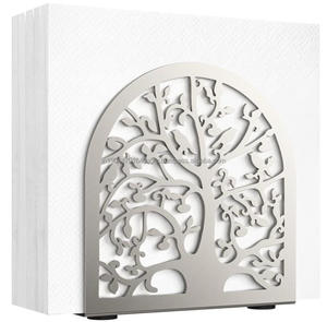 <b>Tree</b> Bird Design Metal Tissue Organizer Iron <b>Tabletop</b> Paper Napkin Stand for Home Kitchen Restaurant Picnic Party Silver - Product Image 1