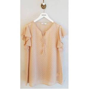 Blusa da donna a maniche corte Color senape con volant in Chiffon taglie forti (spedita con camicetta interna appesa) - Product Image 3