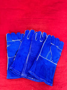 Guantes de soldadura de cuero dividido de vaca roja de 14 pulgadas con forro de algodón Guantes de mano de construcción anticalor Muestra gratis disponible - Product Image 2