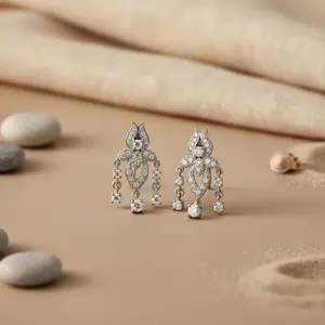 Pendientes Largos Vintage Chapados en Oro Blanco para Mujer, con Circonita Cúbica Plateada Brillante, Joyería Colgante - Product Image 1