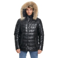 Veste en cuir pour homme nouveau style de doudoune 2022 avec capuche en fausse fourrure en cuir de mouton véritable