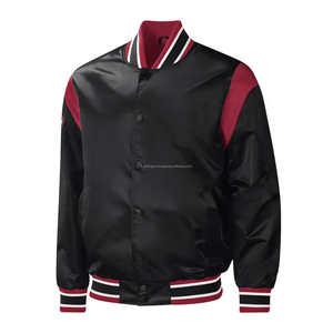 Veste bomber en satin noir et marron élégante, écologique, faite à la main, en gros, pour hommes, commandes personnalisées, col et poignets côtelés rayés, OEM - Product Image 2